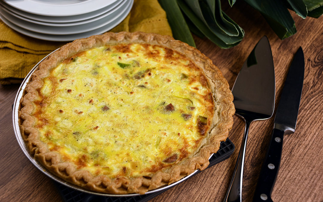 Leeks and Goat Quiche with Chicken Apple Sausage