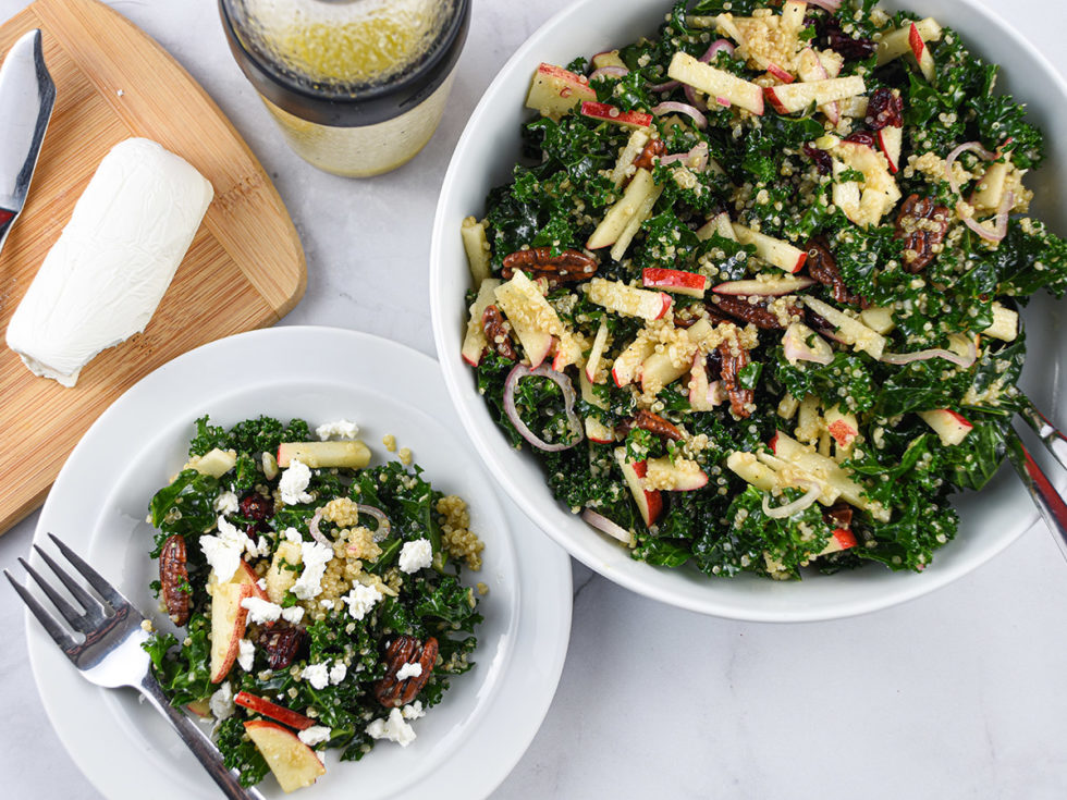 Kale and Quinoa Salad with Apples and Goat Cheese Sunshine Rising