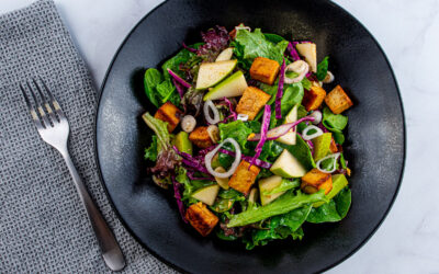 Tofu and Pear Salad with Miso Ginger Vinaigrette